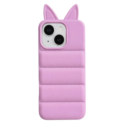 For iPhone 14 Foxs Ears Eiderdown TPU Phone Case - Rose Red - EDA009693710B