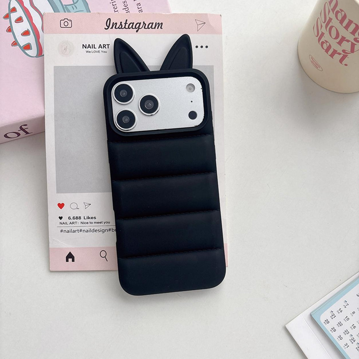 For iPhone 14 Pro Foxs Ears Eiderdown TPU Phone Case - Black - EDA009693711C