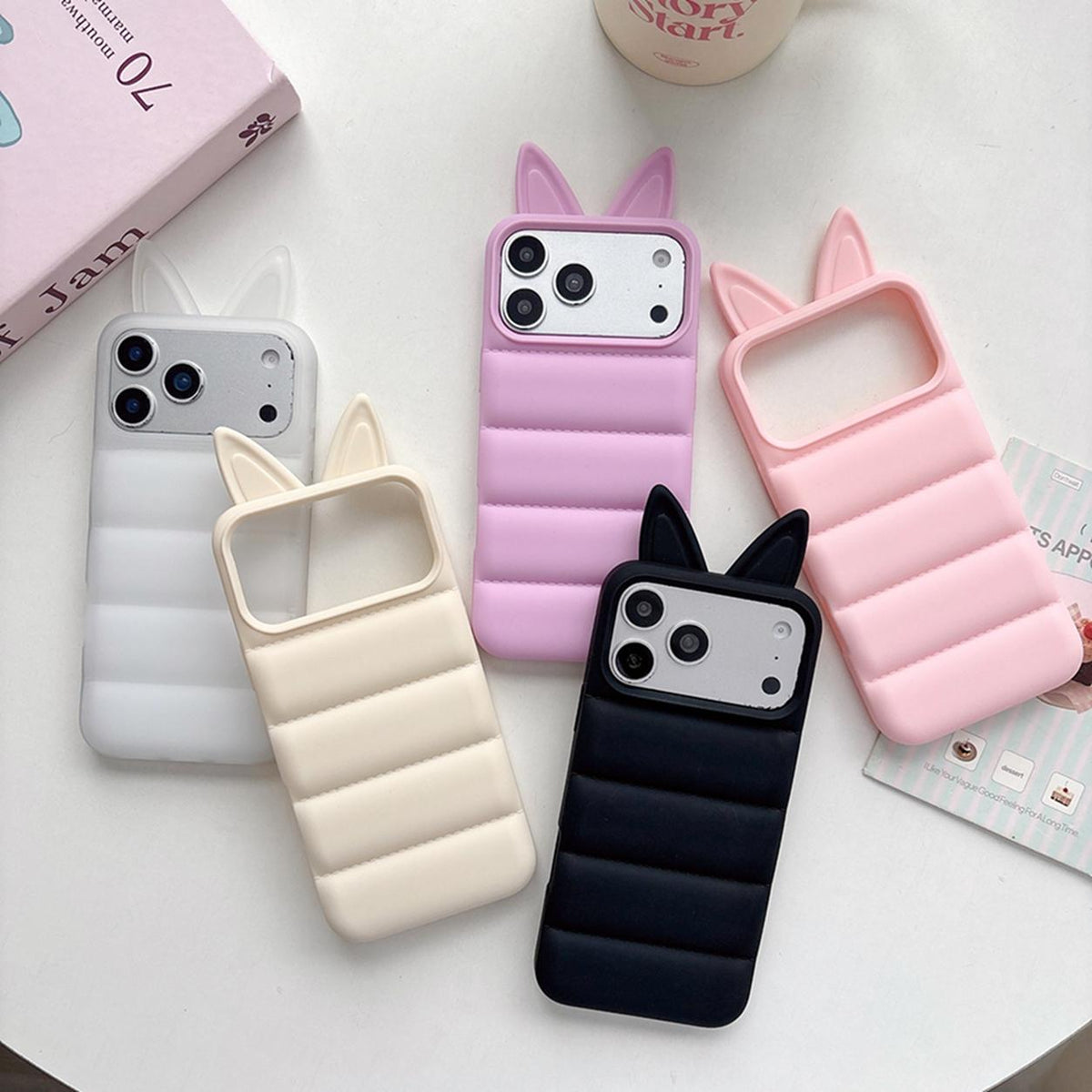 For iPhone 14 Pro Max Foxs Ears Eiderdown TPU Phone Case - Transparent - EDA009693712E