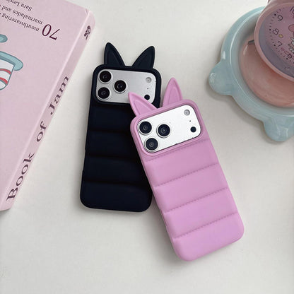 For iPhone 16 Pro Max Foxs Ears Eiderdown TPU Phone Case - Transparent - EDA009693704E