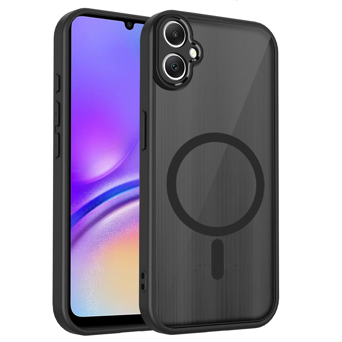 For Galaxy A05 / M05 / F05 4G Skin Feel Frosted PC+TPU Magnetic Phone Case - Transparent Black - EDA009695001A