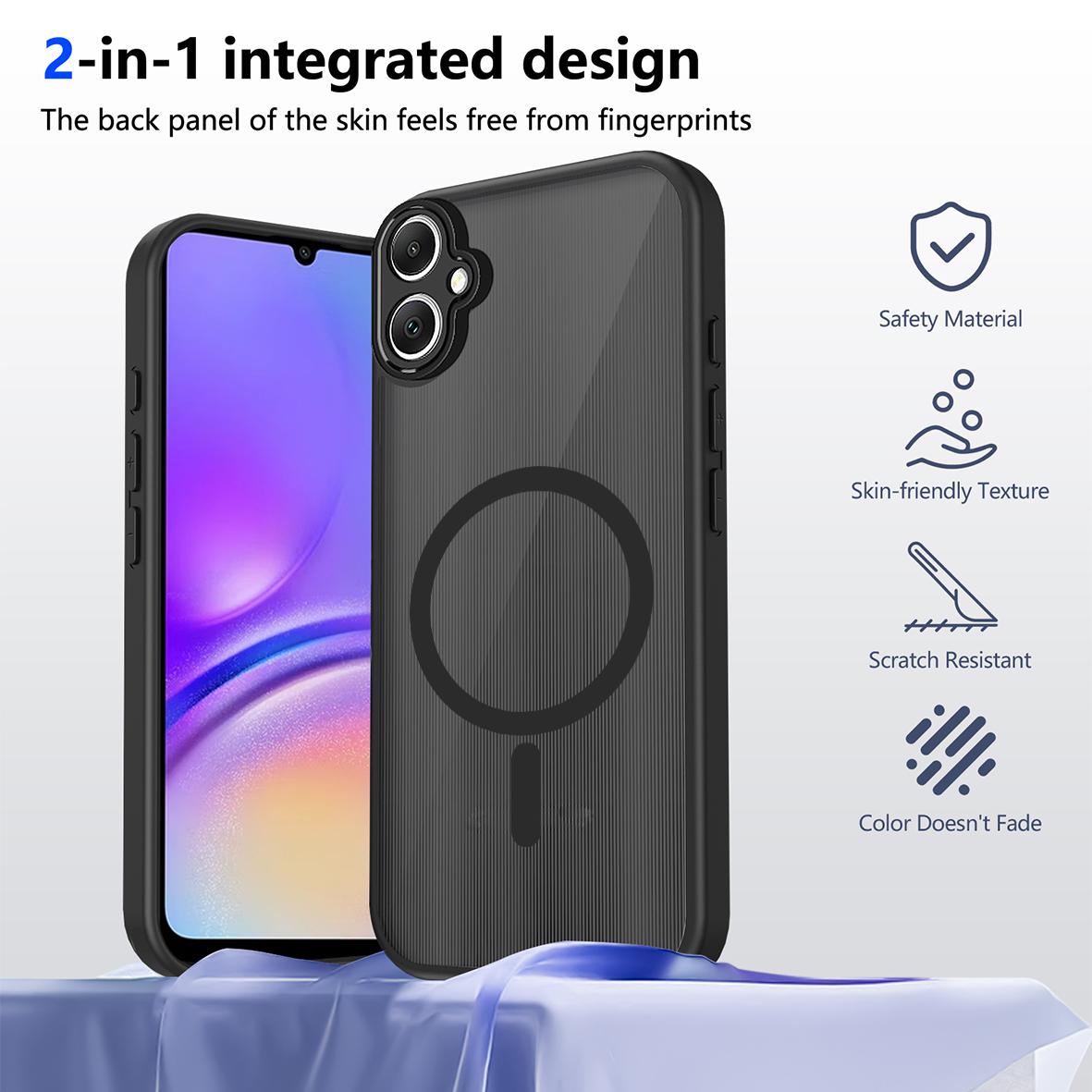 For Galaxy A05 / M05 / F05 4G Skin Feel Frosted PC+TPU Magnetic Phone Case - Transparent Black - EDA009695001A