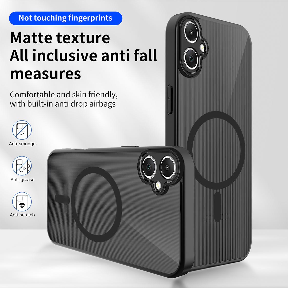 For Galaxy A05 / M05 / F05 4G Skin Feel Frosted PC+TPU Magnetic Phone Case - Transparent Black - EDA009695001A