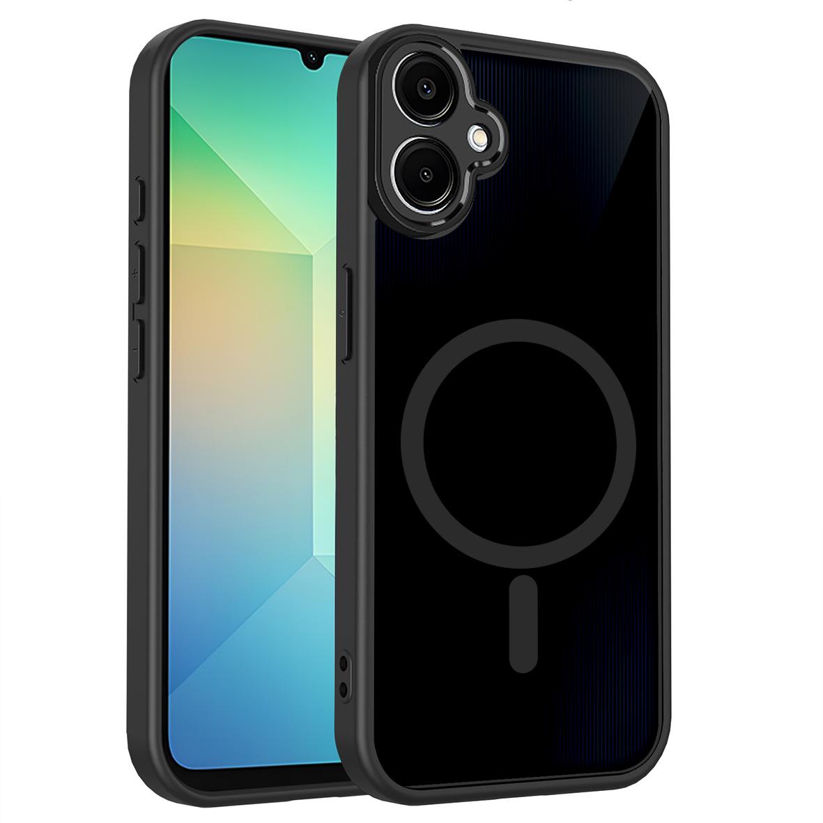 For Galaxy A07 / M07 / F07 4G Skin Feel Frosted PC+TPU Magnetic Phone Case - Transparent Black - EDA009695003A