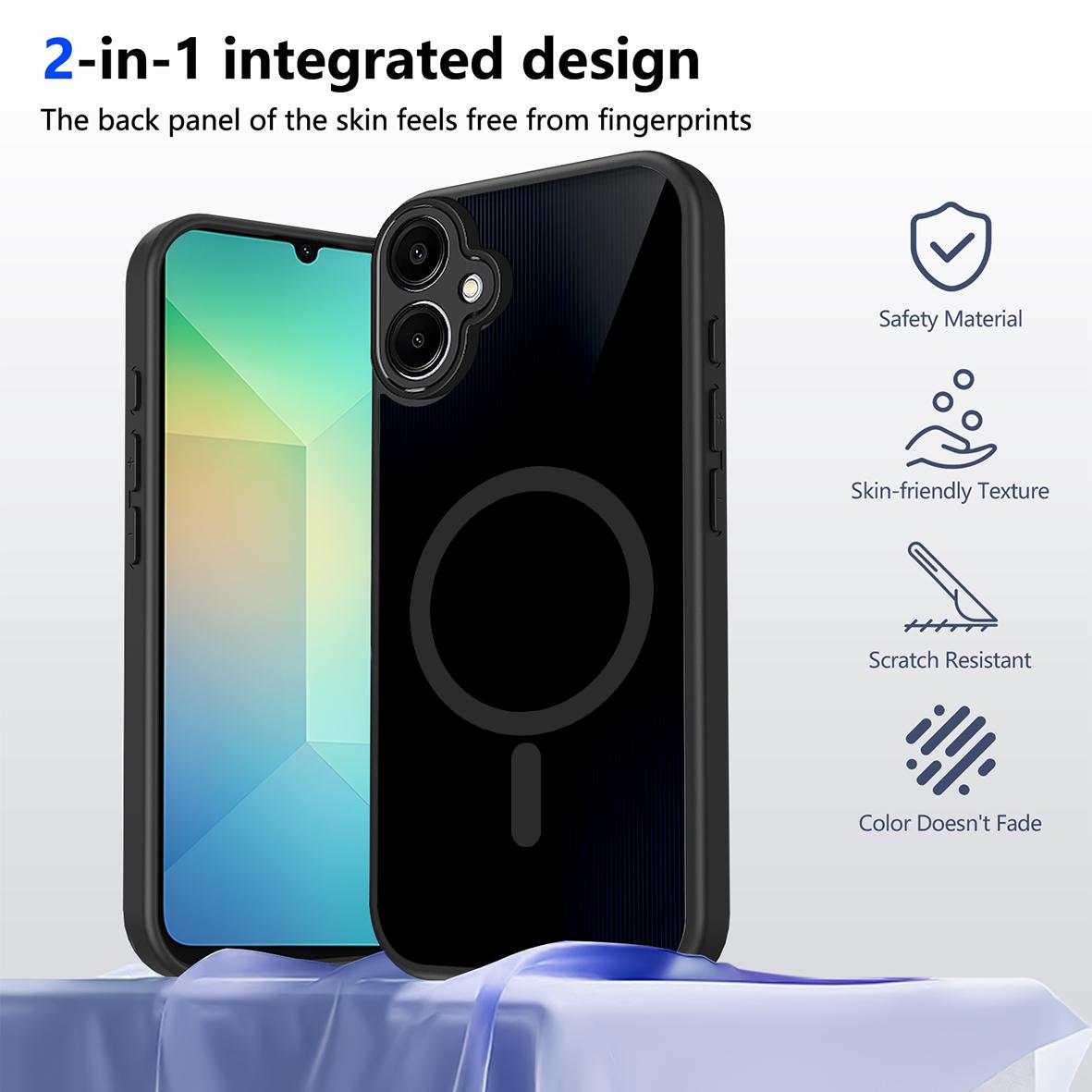 For Galaxy A07 / M07 / F07 4G Skin Feel Frosted PC+TPU Magnetic Phone Case - Transparent Black - EDA009695003A