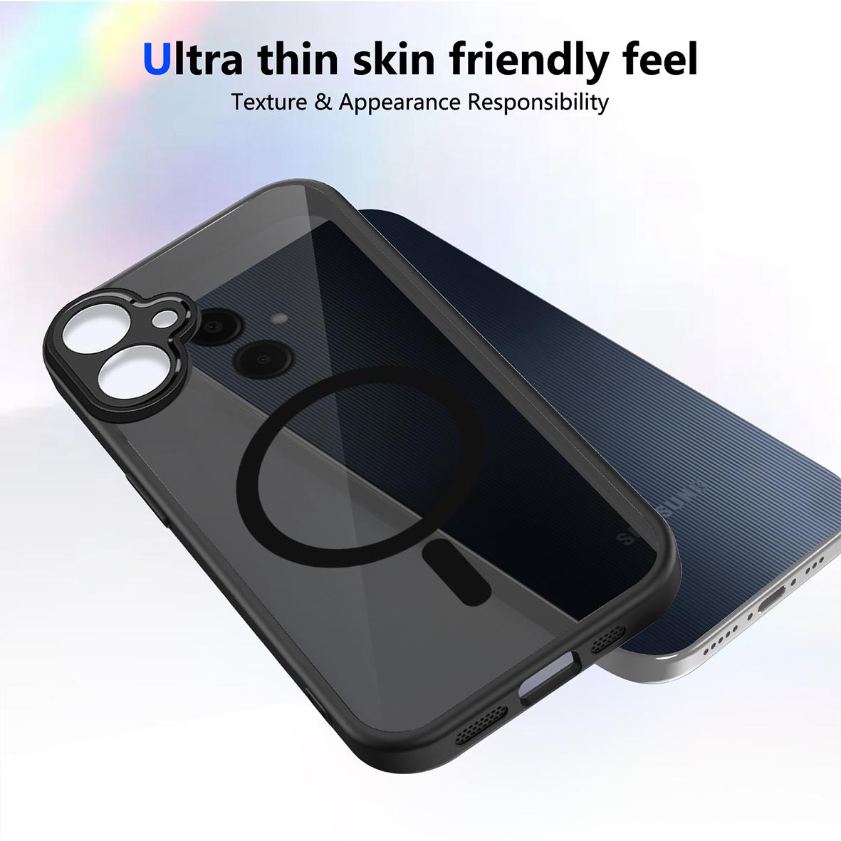 For Galaxy A07 / M07 / F07 4G Skin Feel Frosted PC+TPU Magnetic Phone Case - Transparent Black - EDA009695003A