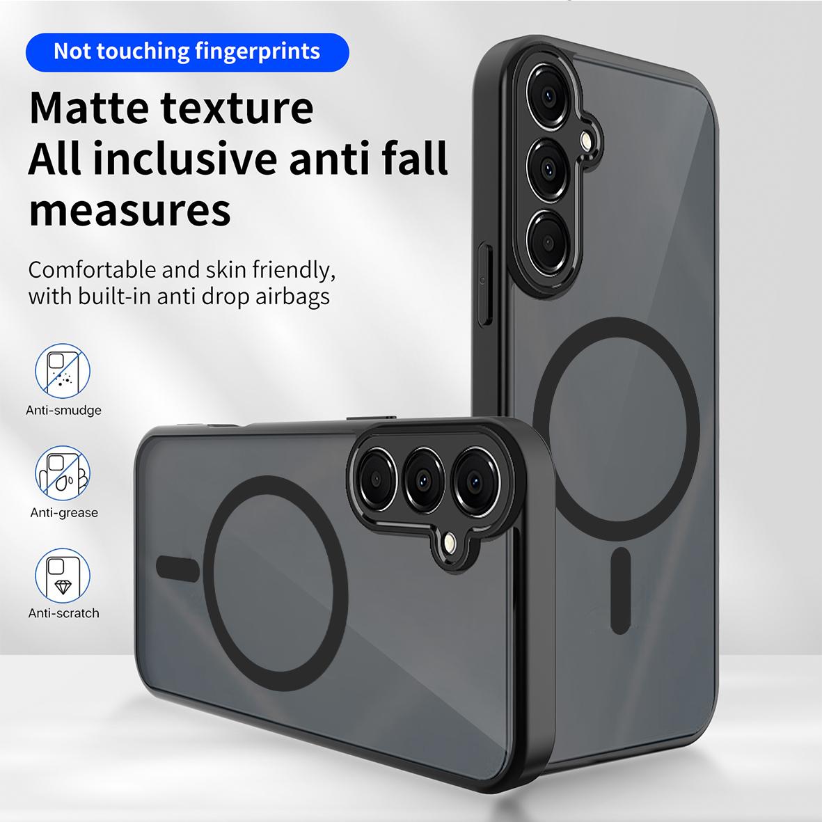 For Galaxy A14 4G / 5G Skin Feel Frosted PC+TPU Magnetic Phone Case - Transparent Black - EDA009695004A