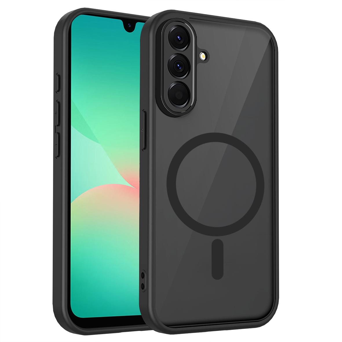 For Galaxy A27 5G Skin Feel Frosted PC+TPU Magnetic Phone Case - Transparent Black - EDA009695011A
