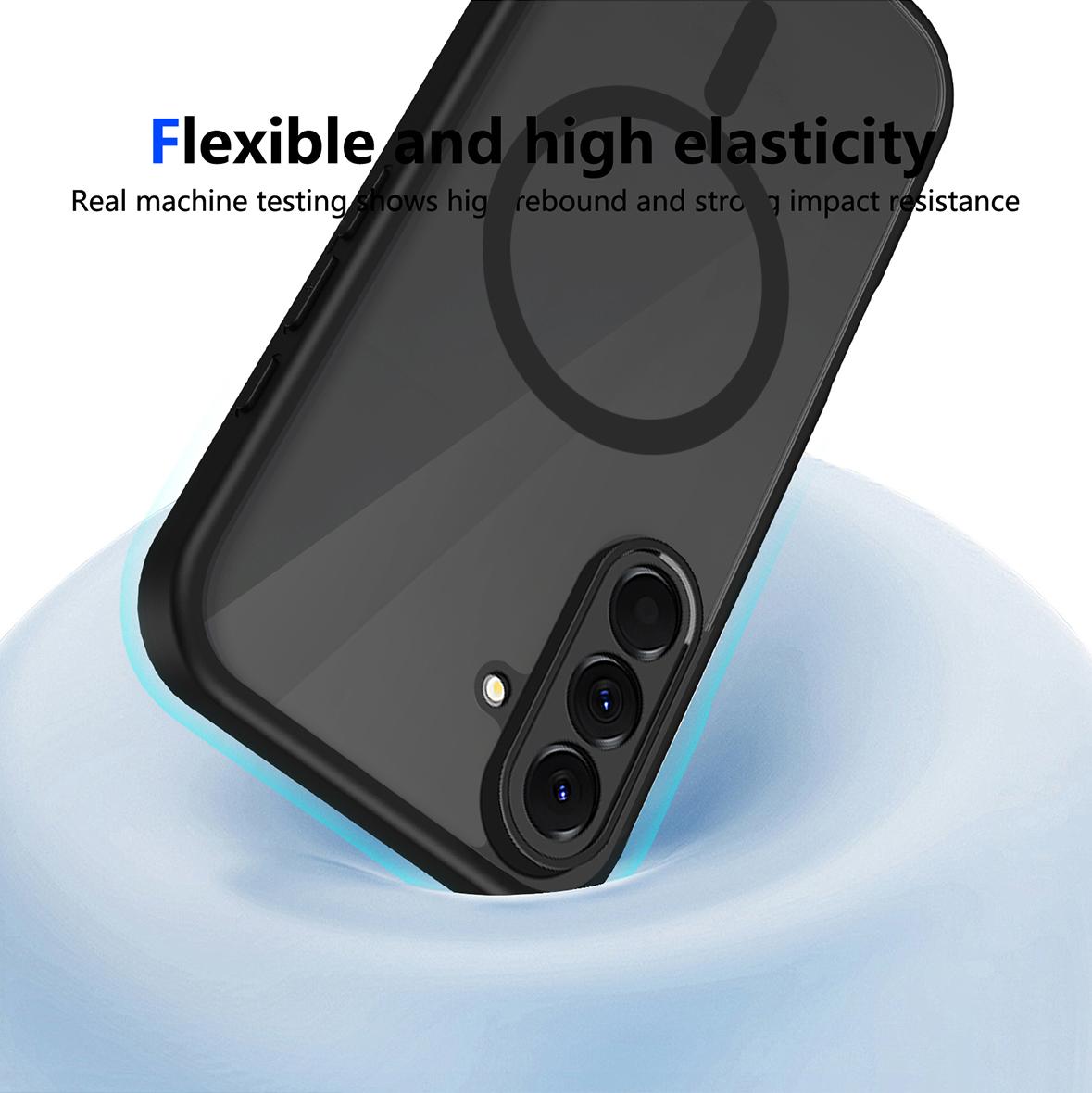 For Galaxy A27 5G Skin Feel Frosted PC+TPU Magnetic Phone Case - Transparent Black - EDA009695011A