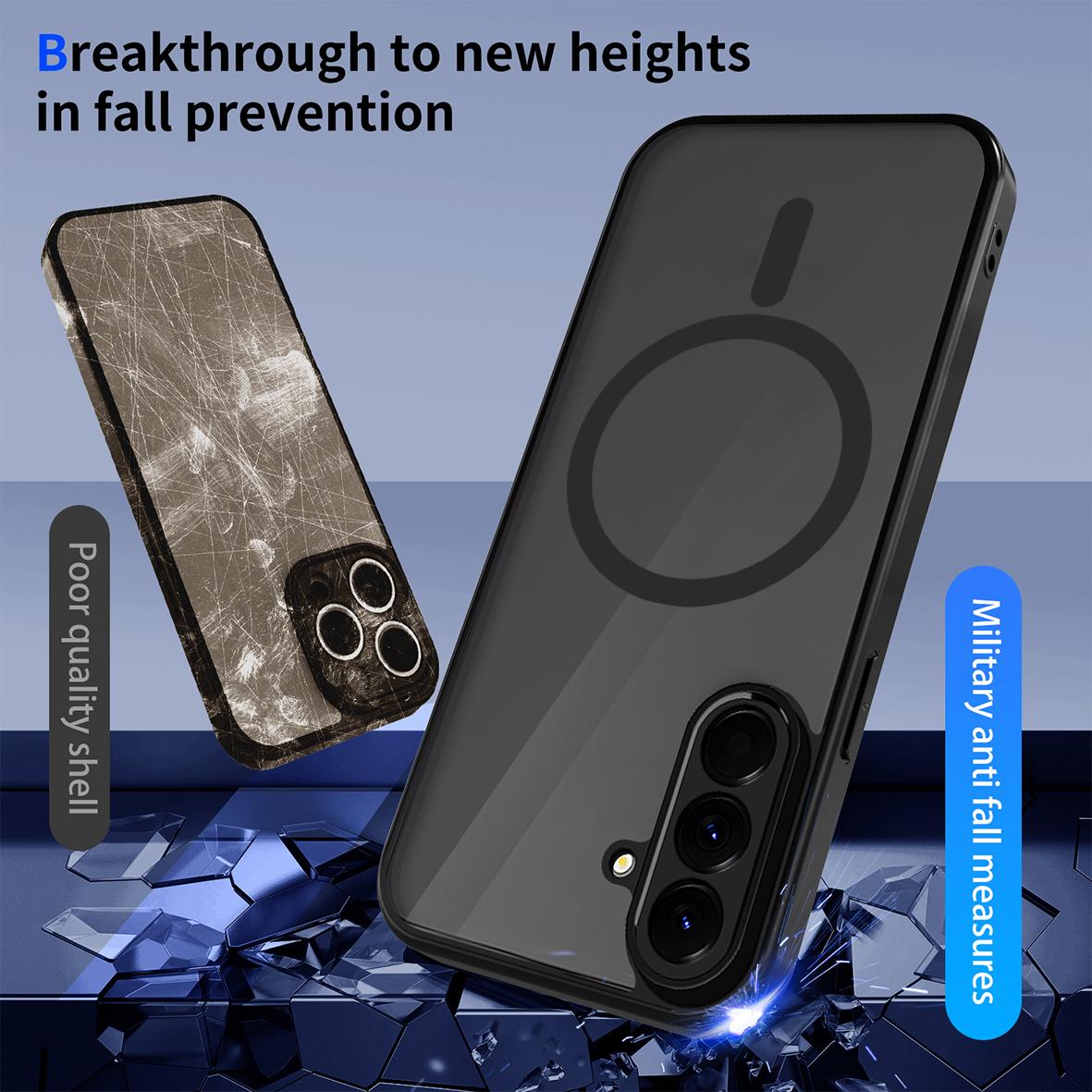For Galaxy A27 5G Skin Feel Frosted PC+TPU Magnetic Phone Case - Transparent Black - EDA009695011A