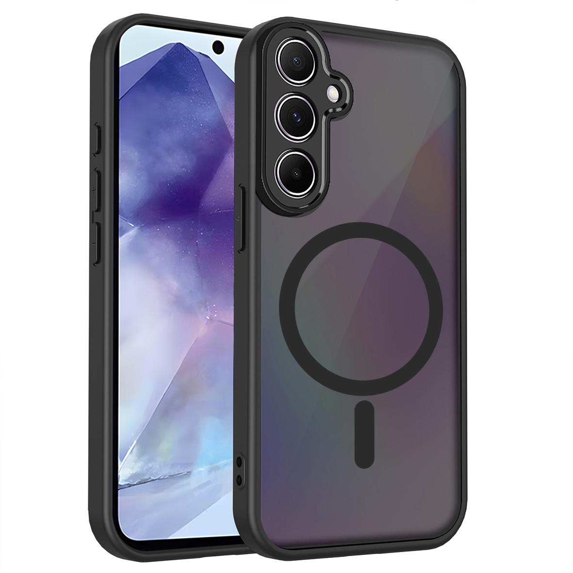 For Galaxy A35 5G Skin Feel Frosted PC+TPU Magnetic Phone Case - Transparent Black - EDA009695013A