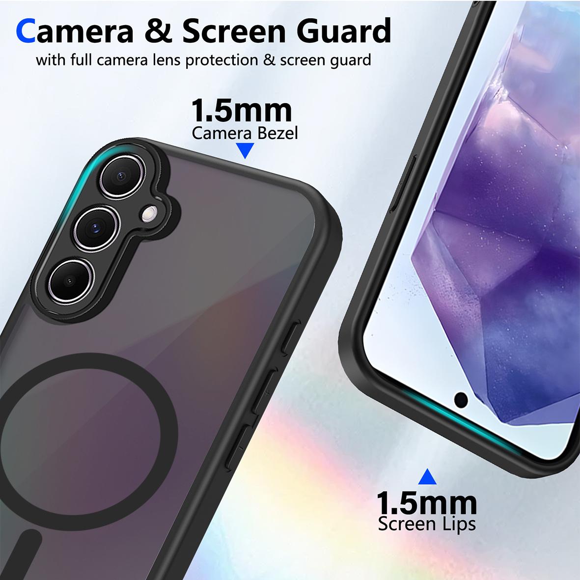 For Galaxy A35 5G Skin Feel Frosted PC+TPU Magnetic Phone Case - Transparent Black - EDA009695013A