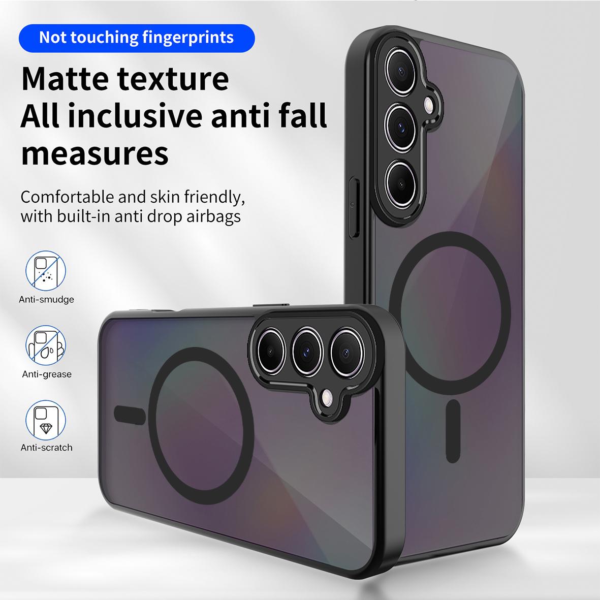 For Galaxy A35 5G Skin Feel Frosted PC+TPU Magnetic Phone Case - Transparent Black - EDA009695013A