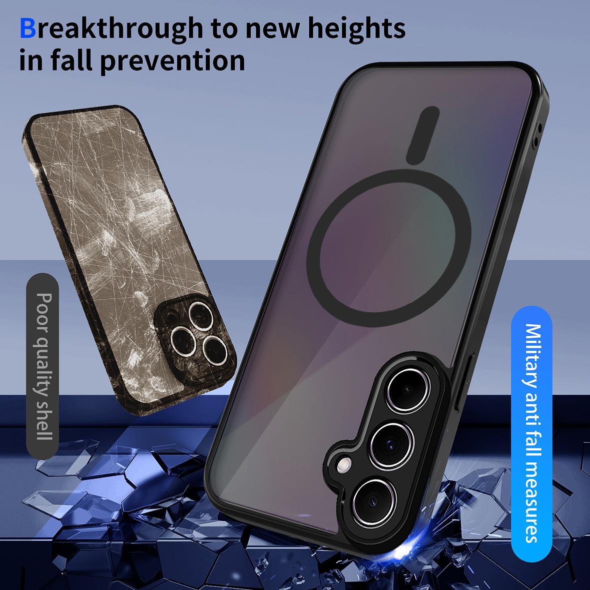 For Galaxy A35 5G Skin Feel Frosted PC+TPU Magnetic Phone Case - Transparent Black - EDA009695013A