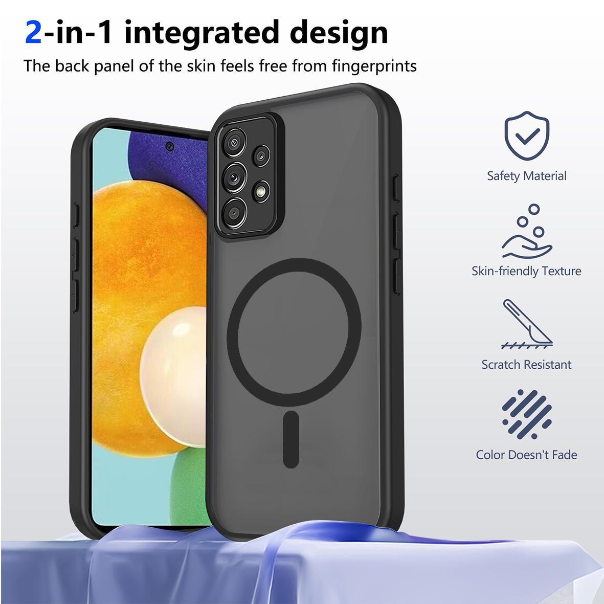 For Galaxy A53 5G Skin Feel Frosted PC+TPU Magnetic Phone Case - Transparent Black - EDA009695016A