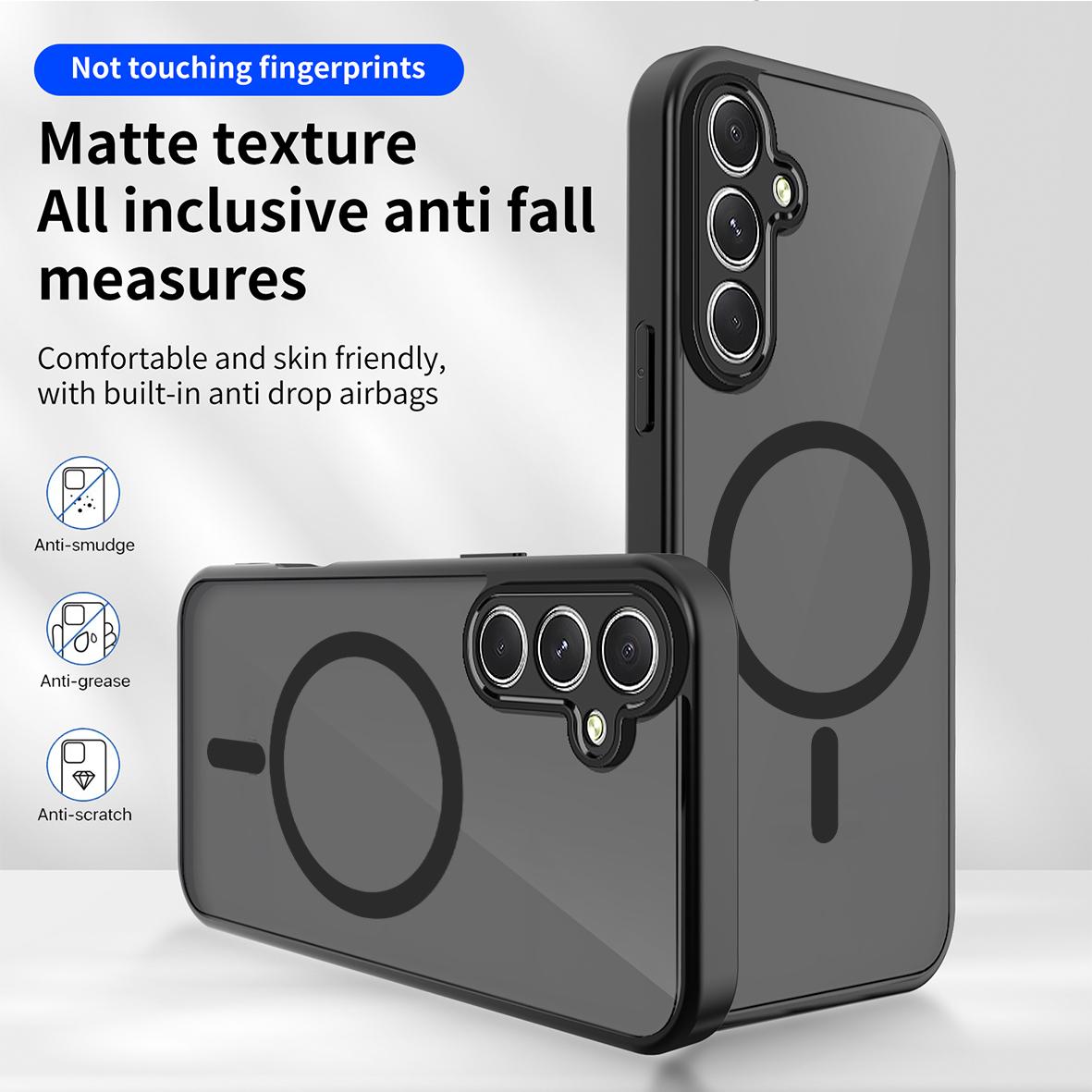 For Galaxy A54 5G Skin Feel Frosted PC+TPU Magnetic Phone Case - Transparent Black - EDA009695017A