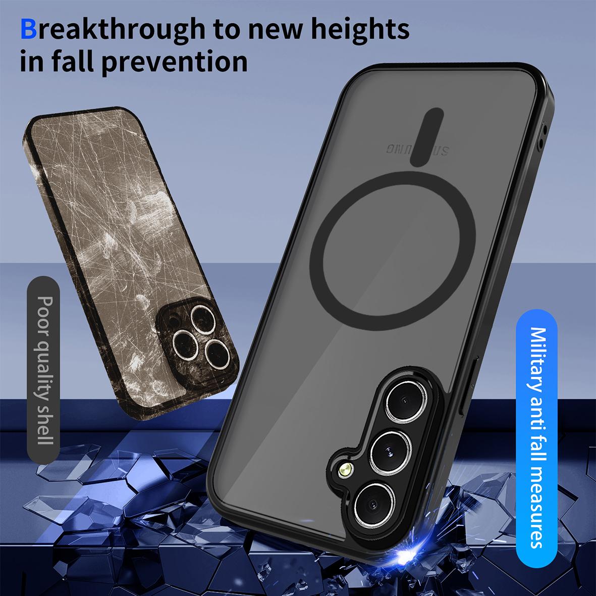 For Galaxy A54 5G Skin Feel Frosted PC+TPU Magnetic Phone Case - Transparent Black - EDA009695017A