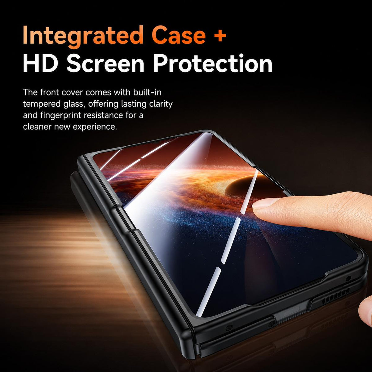 For OPPO Find N6 5G Transparent Lens Holder Hinge Integrated Film Magnetic Ring Phone Case - Orange - EDA009695301B