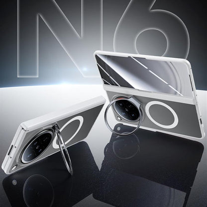 For OPPO Find N6 5G Transparent Lens Holder Hinge Integrated Film Magnetic Ring Phone Case - White - EDA009695301C