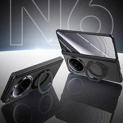 For OPPO Find N6 5G Transparent Hinge Integrated Film 360 Magnetic Ring Holder Phone Case - Black - EDA009695401A