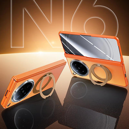 For OPPO Find N6 5G Transparent Hinge Integrated Film 360 Magnetic Ring Holder Phone Case - Orange - EDA009695401B