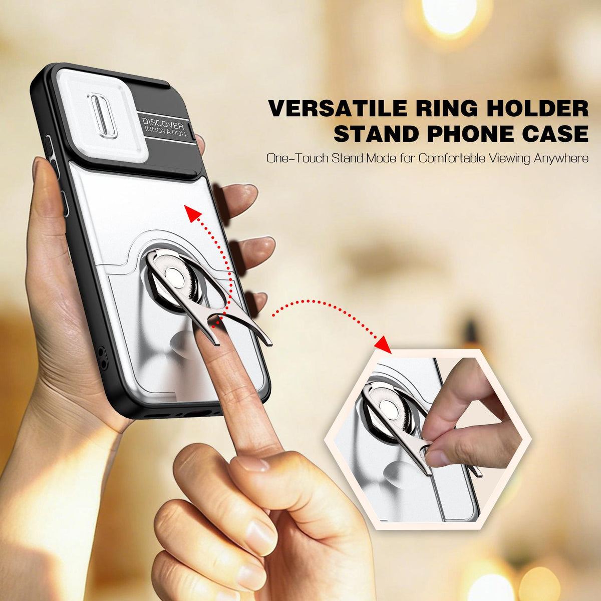 For OPPO Reno16 F 5G Global Sliding Camera Cover 2 in 1 Rotating Holder Air Bag Shockproof Phone Case - Silvery - EDA009696105A