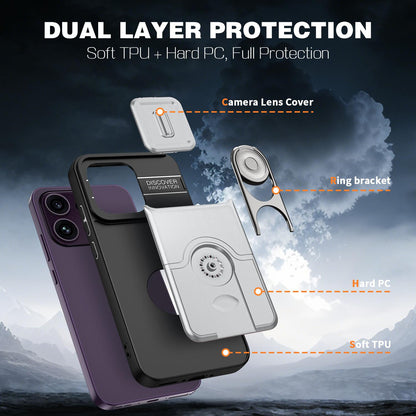 For OPPO Reno16 F 5G Global Sliding Camera Cover 2 in 1 Rotating Holder Air Bag Shockproof Phone Case - Silvery - EDA009696105A
