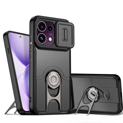 For OPPO Reno16 F 5G Global Sliding Camera Cover 2 in 1 Rotating Holder Air Bag Shockproof Phone Case - Black - EDA009696105B