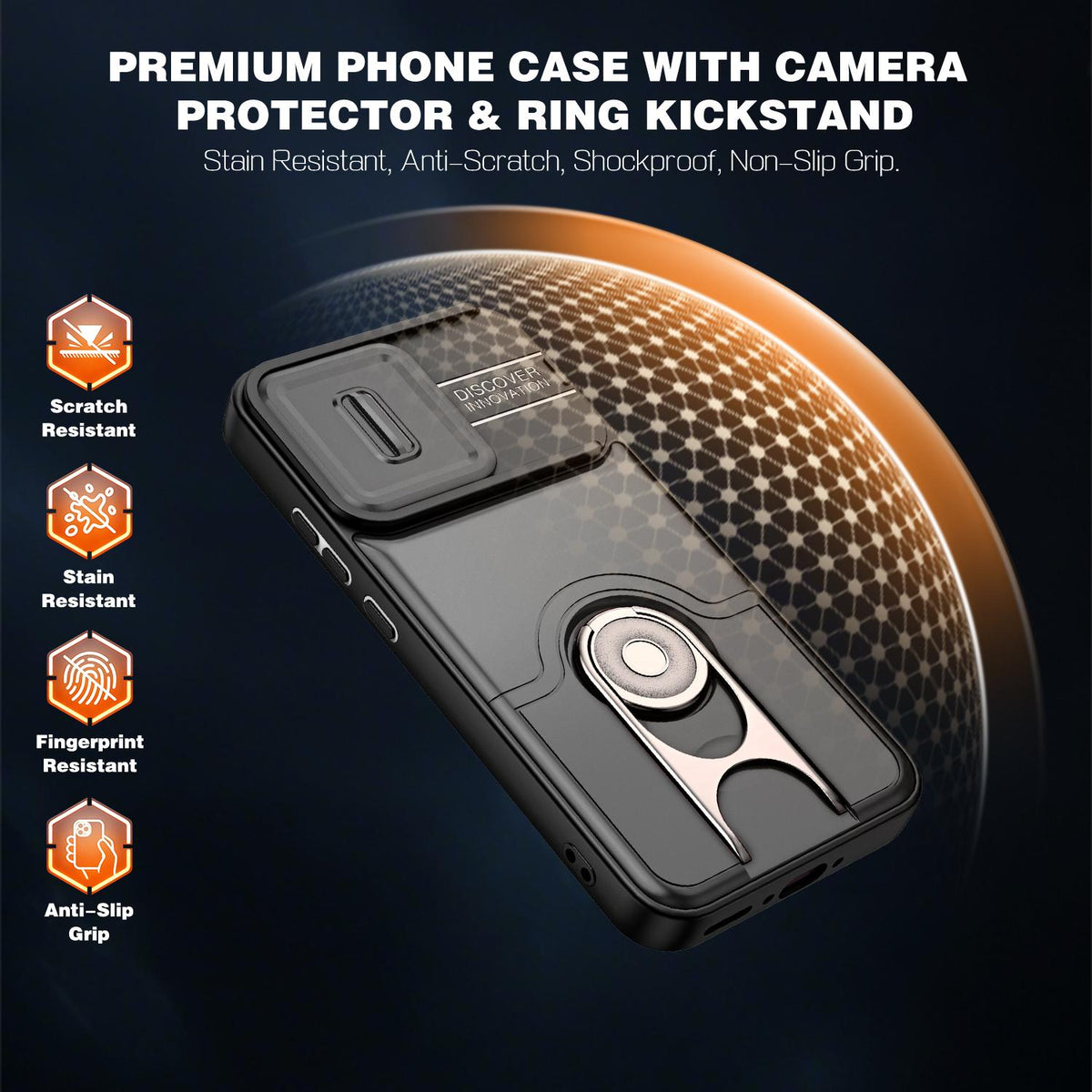 For OPPO Reno16 F 5G Global Sliding Camera Cover 2 in 1 Rotating Holder Air Bag Shockproof Phone Case - Black - EDA009696105B