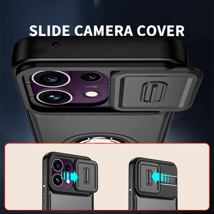 For OPPO Reno16 F 5G Global Sliding Camera Cover 2 in 1 Rotating Holder Air Bag Shockproof Phone Case - Black - EDA009696105B