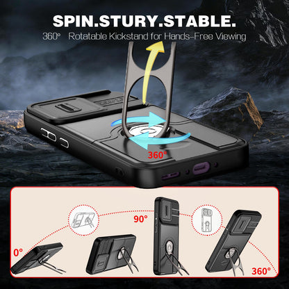 For OPPO Reno16 F 5G Global Sliding Camera Cover 2 in 1 Rotating Holder Air Bag Shockproof Phone Case - Black - EDA009696105B
