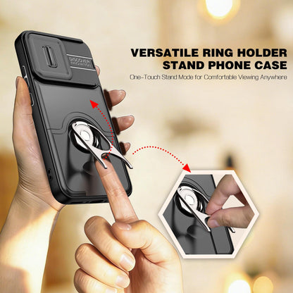 For OPPO Reno16 F 5G Global Sliding Camera Cover 2 in 1 Rotating Holder Air Bag Shockproof Phone Case - Black - EDA009696105B