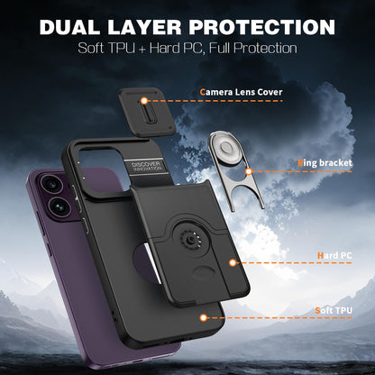 For OPPO Reno16 F 5G Global Sliding Camera Cover 2 in 1 Rotating Holder Air Bag Shockproof Phone Case - Black - EDA009696105B
