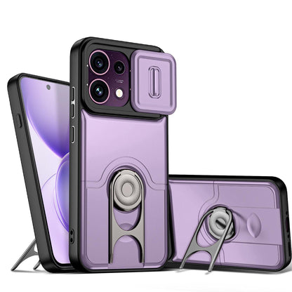 For OPPO Reno16 F 5G Global Sliding Camera Cover 2 in 1 Rotating Holder Air Bag Shockproof Phone Case - Purple - EDA009696105C