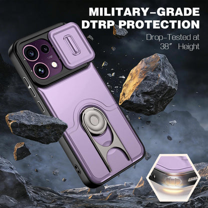 For OPPO Reno16 F 5G Global Sliding Camera Cover 2 in 1 Rotating Holder Air Bag Shockproof Phone Case - Purple - EDA009696105C