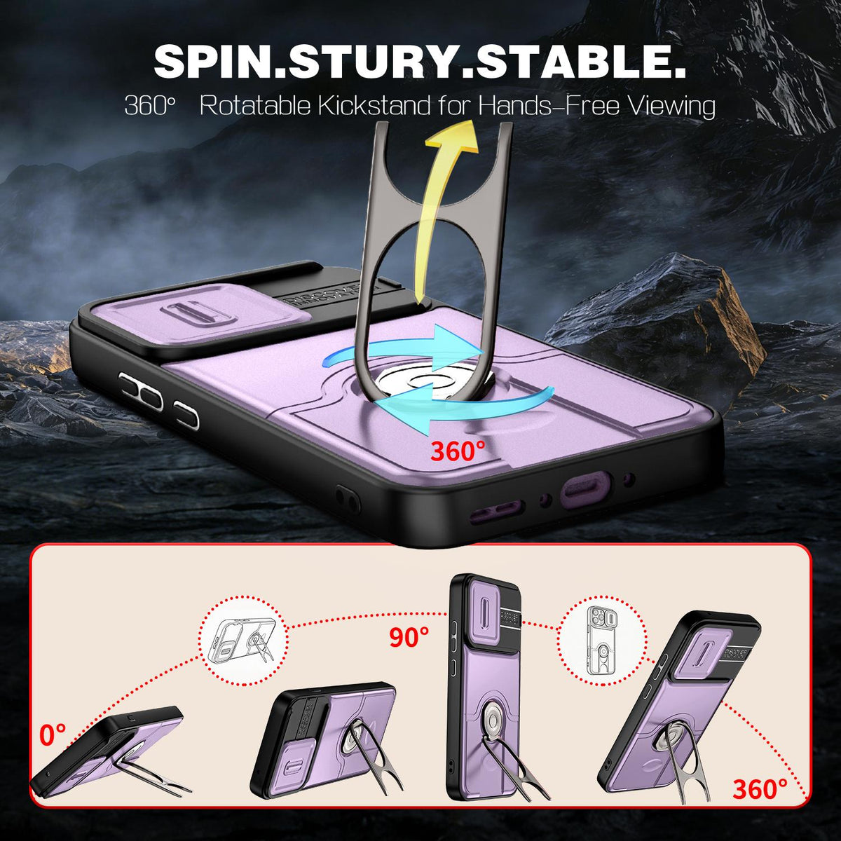 For OPPO Reno16 F 5G Global Sliding Camera Cover 2 in 1 Rotating Holder Air Bag Shockproof Phone Case - Purple - EDA009696105C