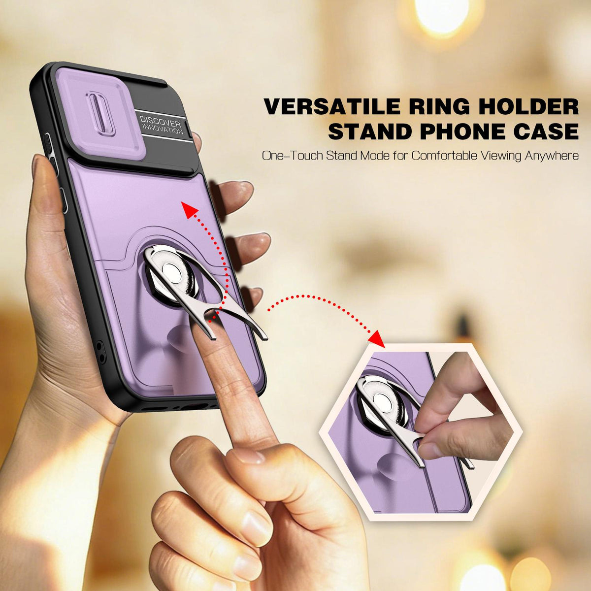For OPPO Reno16 F 5G Global Sliding Camera Cover 2 in 1 Rotating Holder Air Bag Shockproof Phone Case - Purple - EDA009696105C