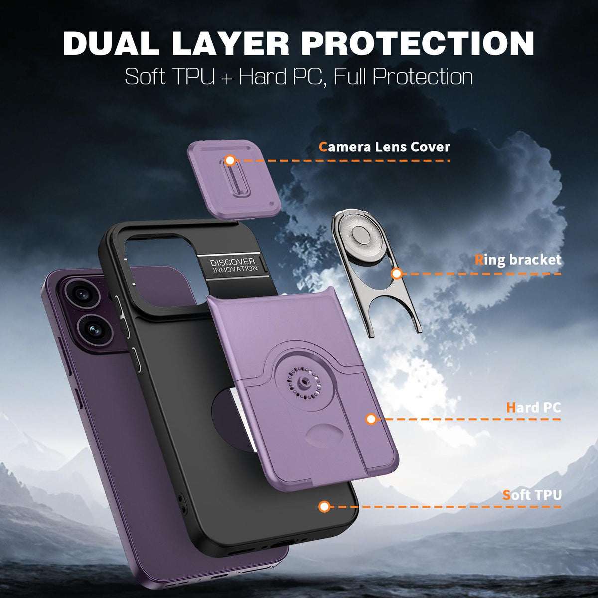 For OPPO Reno16 F 5G Global Sliding Camera Cover 2 in 1 Rotating Holder Air Bag Shockproof Phone Case - Purple - EDA009696105C