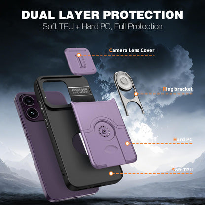 For OPPO Reno16 F 5G Global Sliding Camera Cover 2 in 1 Rotating Holder Air Bag Shockproof Phone Case - Purple - EDA009696105C