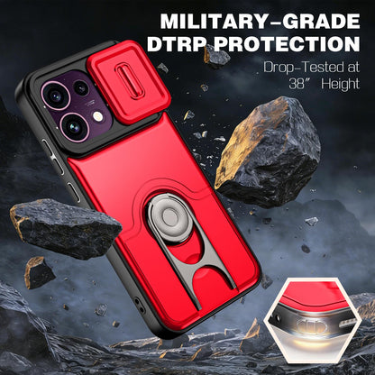 For OPPO Reno16 F 5G Global Sliding Camera Cover 2 in 1 Rotating Holder Air Bag Shockproof Phone Case - Red - EDA009696105D