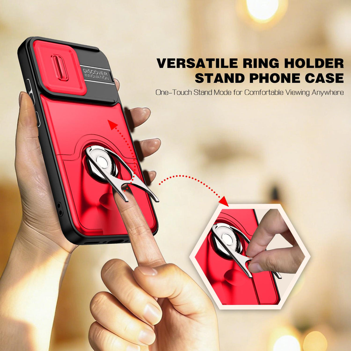 For OPPO Reno16 F 5G Global Sliding Camera Cover 2 in 1 Rotating Holder Air Bag Shockproof Phone Case - Red - EDA009696105D