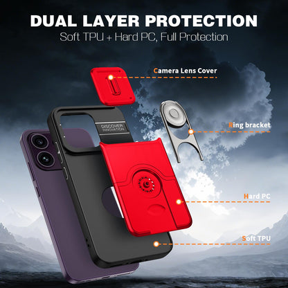 For OPPO Reno16 F 5G Global Sliding Camera Cover 2 in 1 Rotating Holder Air Bag Shockproof Phone Case - Red - EDA009696105D