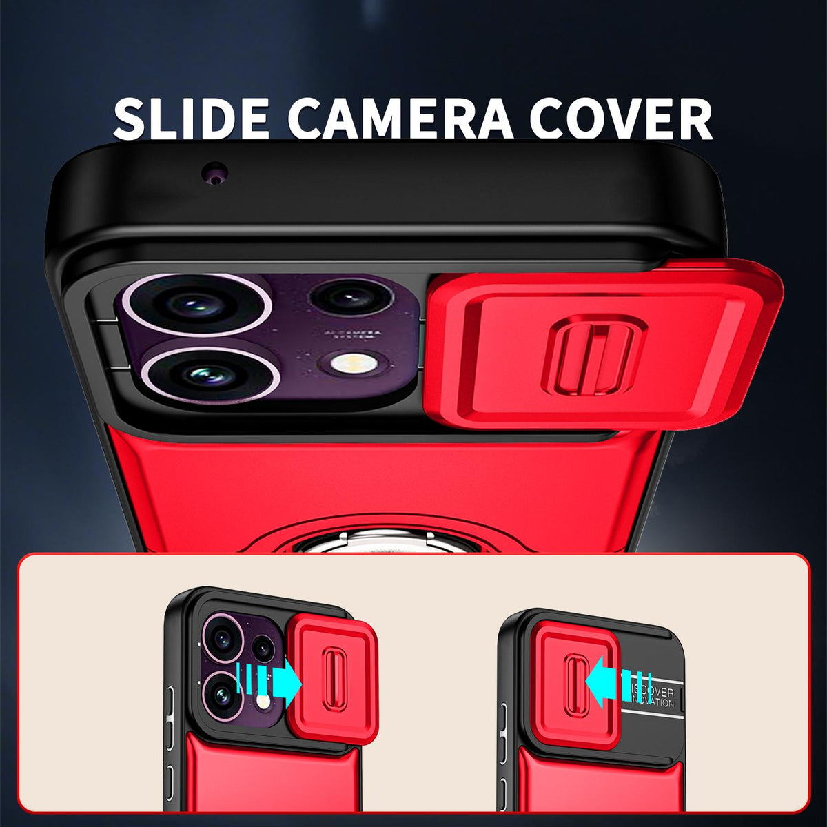 For OPPO Reno16 F 5G Global Sliding Camera Cover 2 in 1 Rotating Holder Air Bag Shockproof Phone Case - Red - EDA009696105D