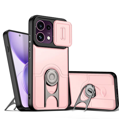For OPPO Reno16 F 5G Global Sliding Camera Cover 2 in 1 Rotating Holder Air Bag Shockproof Phone Case - Pink - EDA009696105E