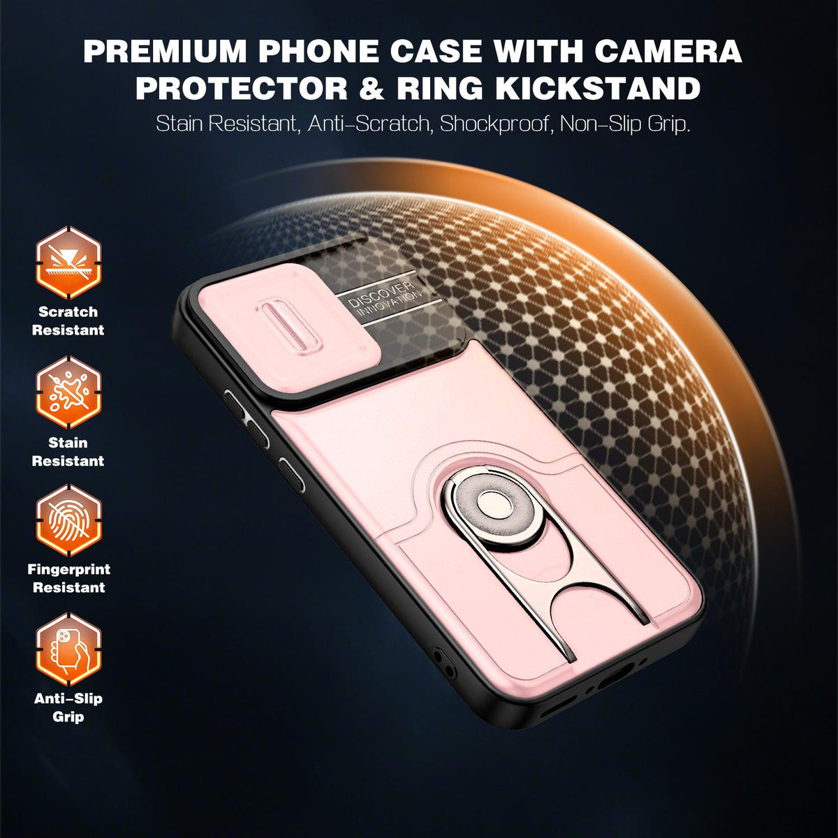 For OPPO Reno16 F 5G Global Sliding Camera Cover 2 in 1 Rotating Holder Air Bag Shockproof Phone Case - Pink - EDA009696105E