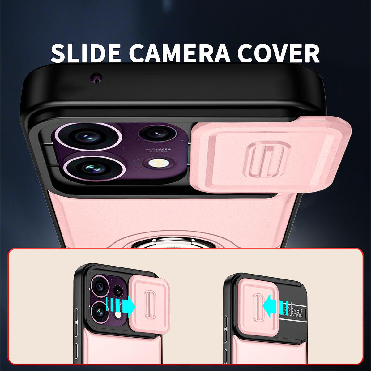 For OPPO Reno16 F 5G Global Sliding Camera Cover 2 in 1 Rotating Holder Air Bag Shockproof Phone Case - Pink - EDA009696105E