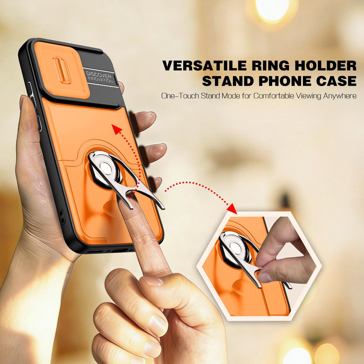 For OPPO Reno16 F 5G Global Sliding Camera Cover 2 in 1 Rotating Holder Air Bag Shockproof Phone Case - Orange - EDA009696105F