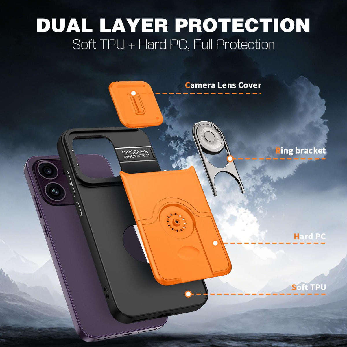 For OPPO Reno16 F 5G Global Sliding Camera Cover 2 in 1 Rotating Holder Air Bag Shockproof Phone Case - Orange - EDA009696105F