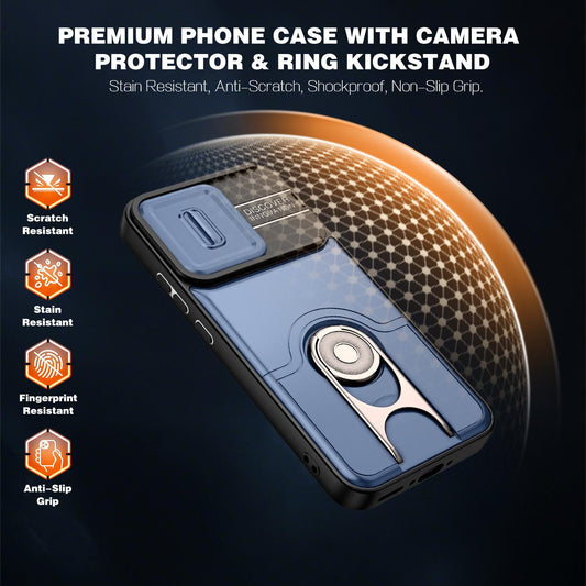 For OPPO Reno16 F 5G Global Sliding Camera Cover 2 in 1 Rotating Holder Air Bag Shockproof Phone Case - Blue - EDA009696105G