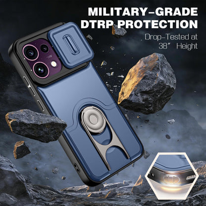 For OPPO Reno16 F 5G Global Sliding Camera Cover 2 in 1 Rotating Holder Air Bag Shockproof Phone Case - Blue - EDA009696105G